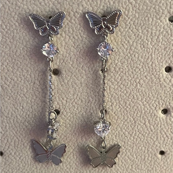 Brandy Melville Jewelry - Brandy Melville Silver Butterfly Dangle Earrings